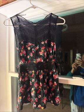 Free People XS black lace and floral shirt